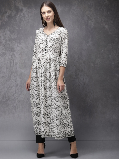 

Anouk Women White & Black Printed Kurta With Trousers