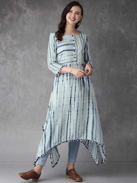 

Anouk Women Blue Printed Asymmetric A-Line Kurta