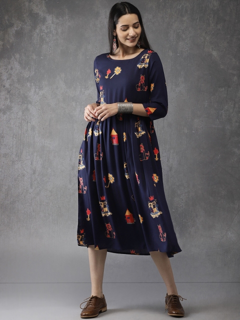 

Anouk Women Navy Blue Quirky Print A-Line Kurta