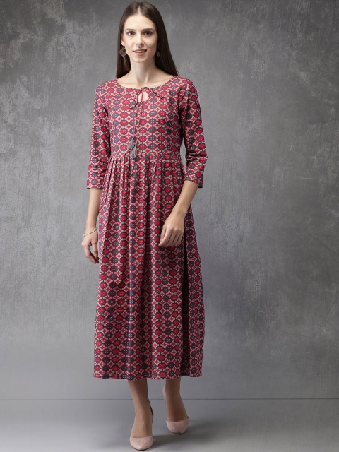 

Anouk Women Grey & Maroon Printed A-Line Fusion Kurta