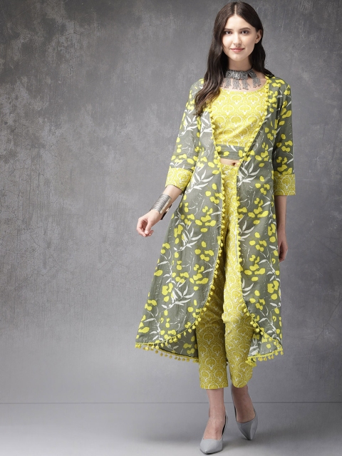 

Anouk Women Grey & Yellow Printed Top with Trousers