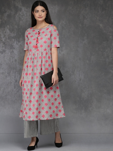 

Anouk Women Pink & White Striped Kurta with Palazzos