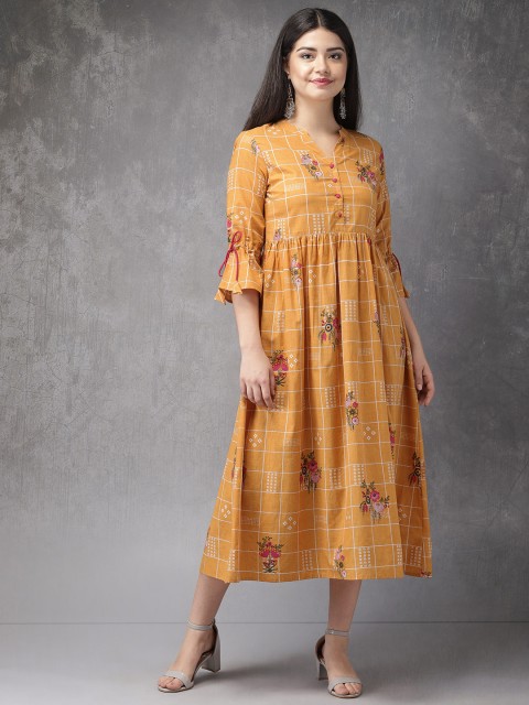 

Anouk Women Mustard Printed A-Line Kurta