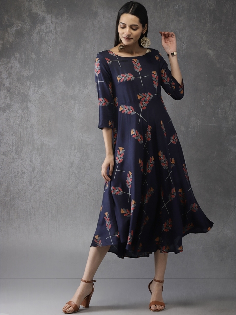 

Anouk Women Navy Blue Printed A-Line Kurta
