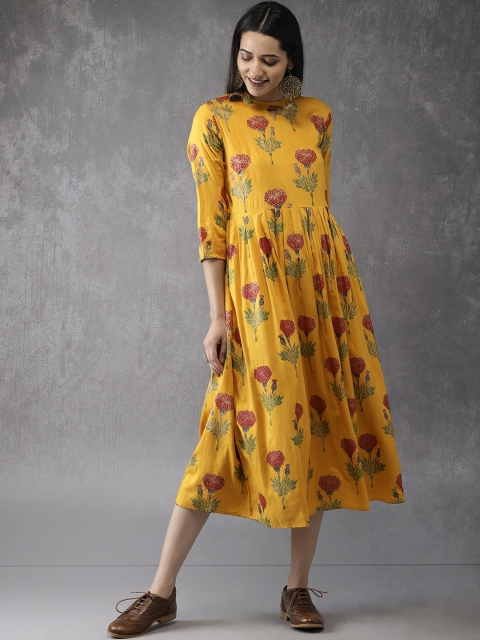 

Anouk Women Mustard Yellow & Red Printed A-Line Kurta