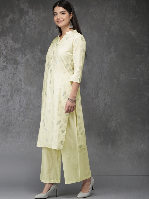 

Anouk Women Cream-Coloured & Silver-Toned Printed Kurta with Palazzos