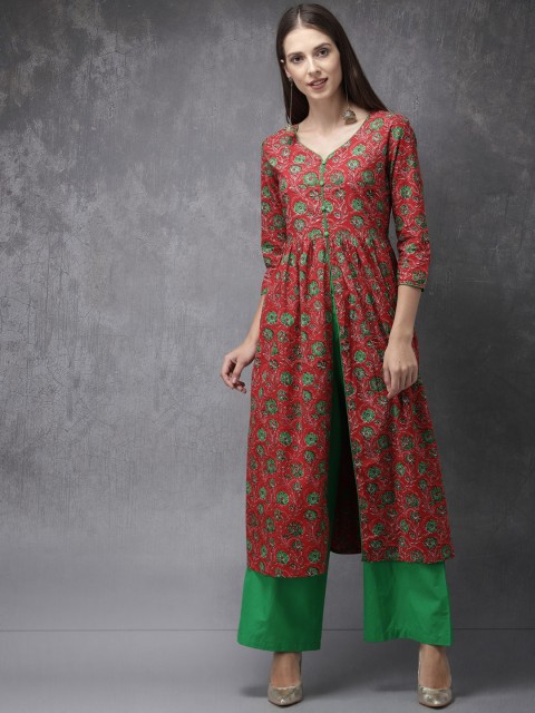 

Anouk Women Red & Green Printed Kurta with Trousers