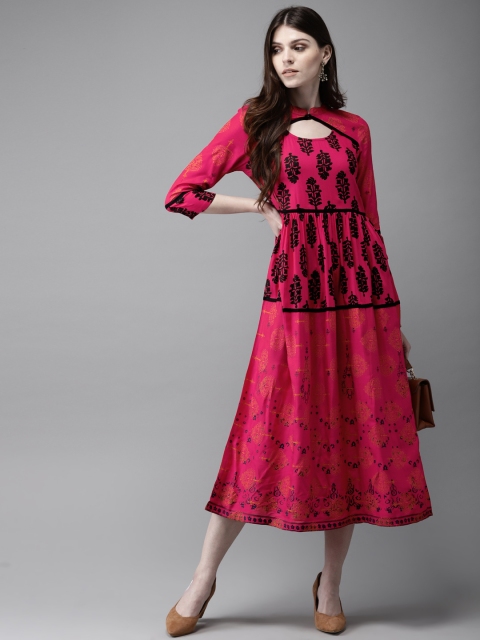 

Anouk Women Pink & Black Printed A-Line Kurta