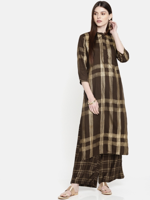 

Anouk Women Brown & Gold-Toned Printed Kurta with Palazzos