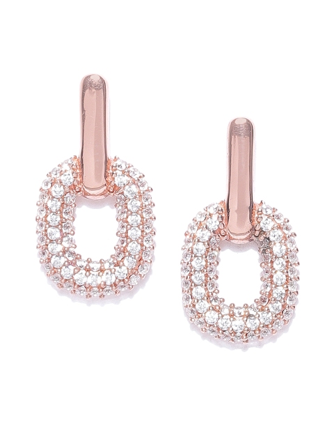 

Carlton London 925 Sterling Silver-Rose Gold-Plated CZ-Studded Oval Drop Earrings