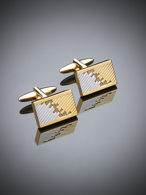 

shaze Gold-Toned Silver-Plated Rectangle Cufflinks