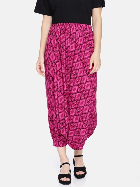

Colour Me by Melange Women Fuchsia Pink Regular Fit Printed Drop Crotch Cropped Trousers