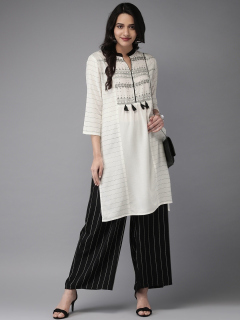 

Anouk Women White & Black Printed Kurta with Palazzos