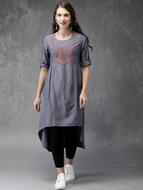 

Anouk Women Blue Solid A-Line Kurta