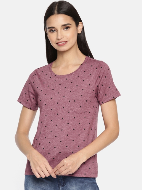 

Bossini Women Burgundy & White Printed Round Neck T-shirt