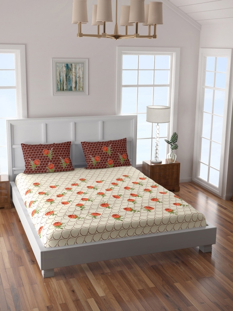 

SPACES Red Floral 180 TC Cotton 1 King Bedsheet with 2 Pillow Covers