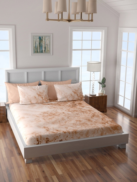

SPACES Tan Abstract 300 TC Cotton 1 King Bedsheet with 4 Pillow Covers