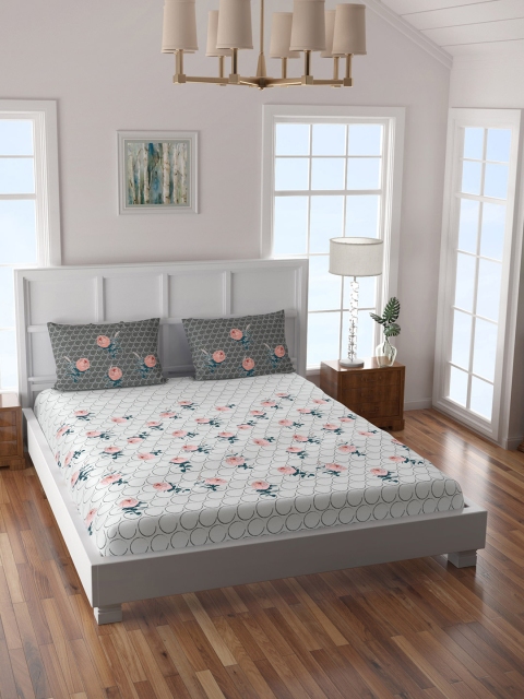 

SPACES Grey Floral 180 TC Cotton 1 King Bedsheet with 2 Pillow Covers