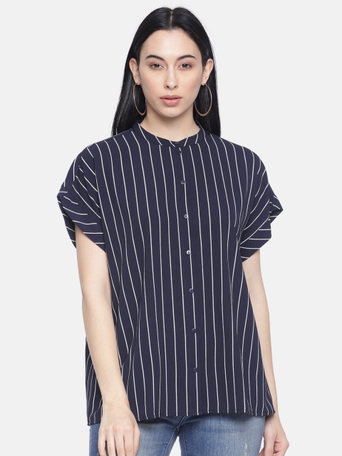 

Vero Moda Women Blue Striped Boxy Top