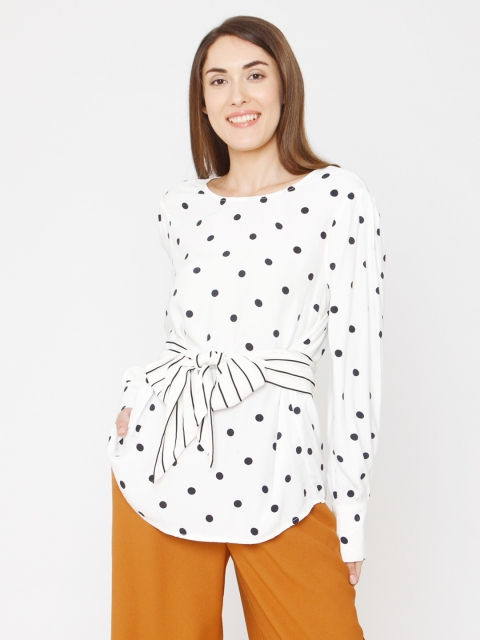 

Vero Moda Women White & Black Polka Dot Printed Top