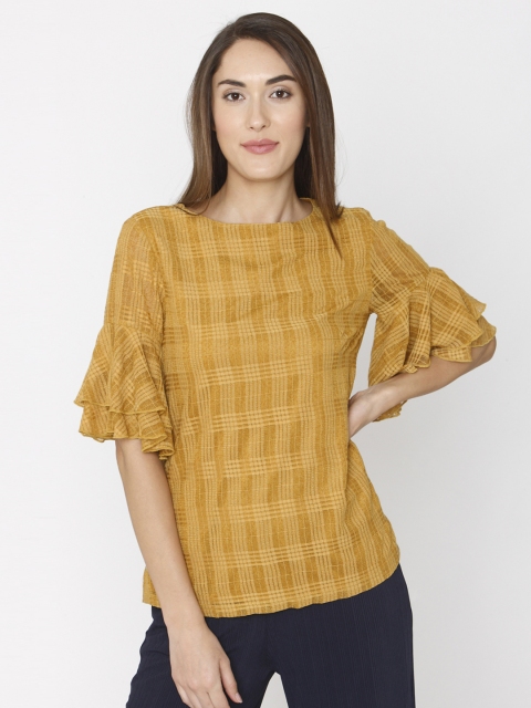 

Vero Moda Women Mustard Yellow Self Design Top