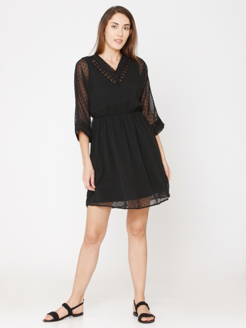 

Vero Moda Women Black Self Design Fit and Flare Dress