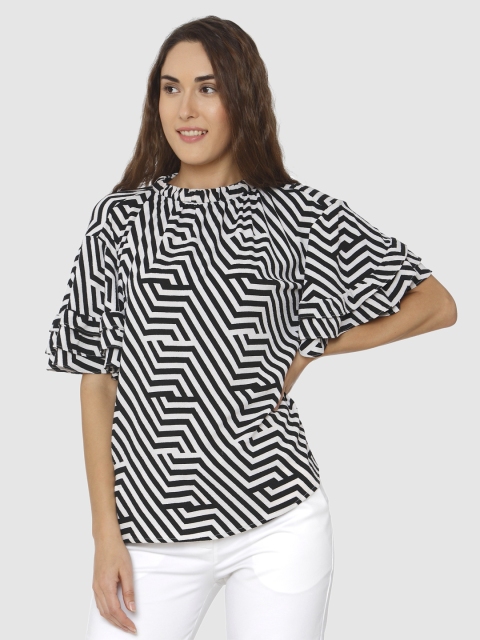 

Vero Moda Women White & Black Printed Boxy Top