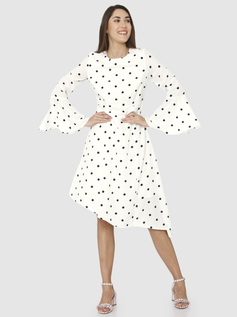 

Vero Moda Women White & Navy Blue Printed Fit and Flare Dress