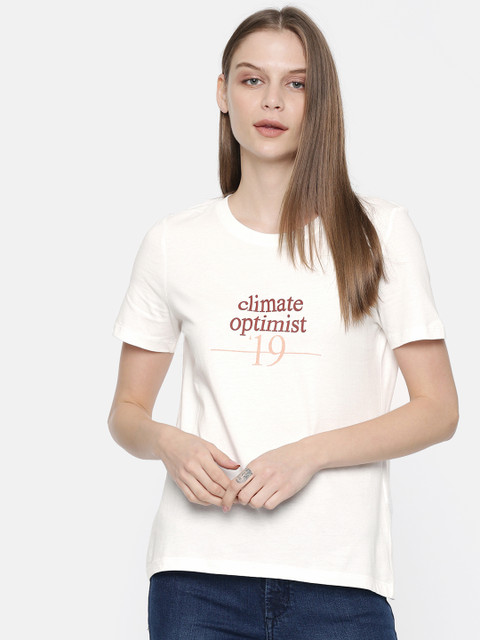 

Vero Moda Women White Printed Round Neck T-shirt
