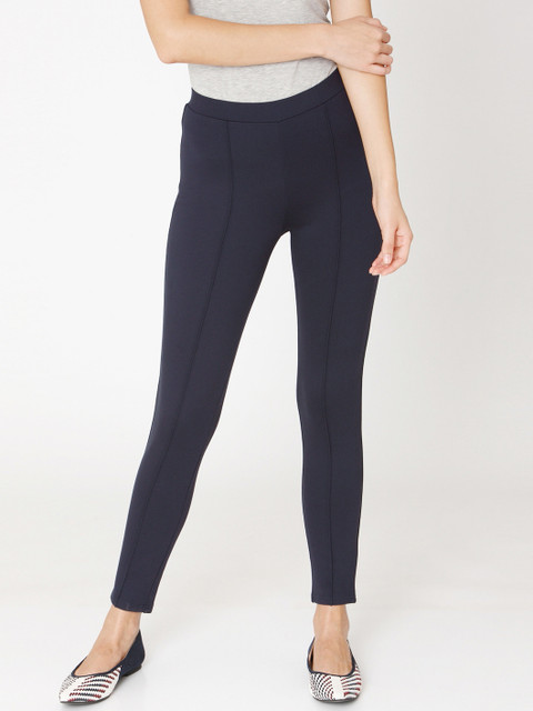 

Vero Moda Women Navy Solid Ankle Length Treggings, Navy blue