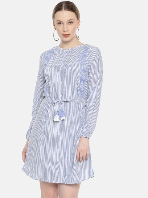 

Vero Moda Women Blue & White Striped A-Line Dress