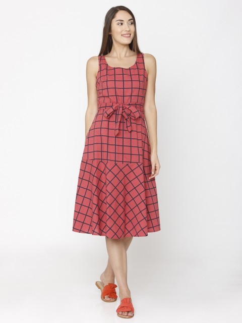 

Vero Moda Women Red & Navy Blue Fit and Flare Dress