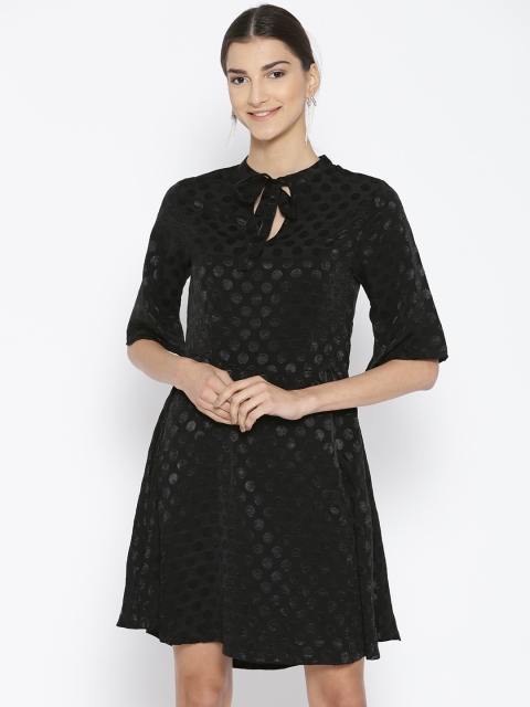 

I AM FOR YOU Women Black Self Design A-Line Dress