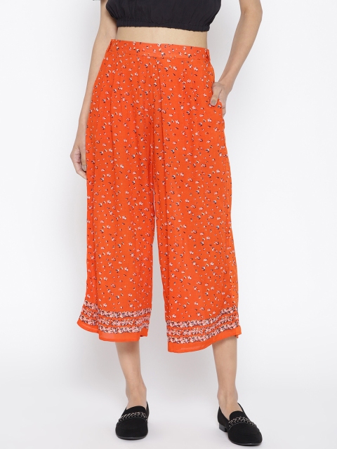 

I AM FOR YOU Women Orange & Black Printed Crop Wide Leg Palazzos