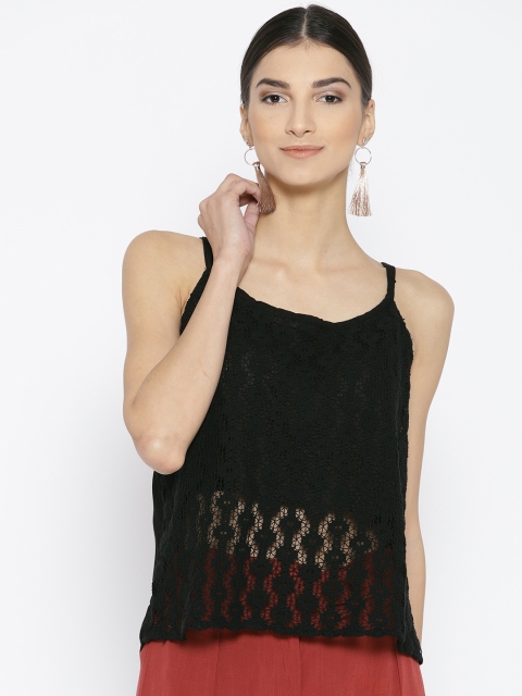 

I AM FOR YOU Women Black Lace Semi-Sheer A-Line Top