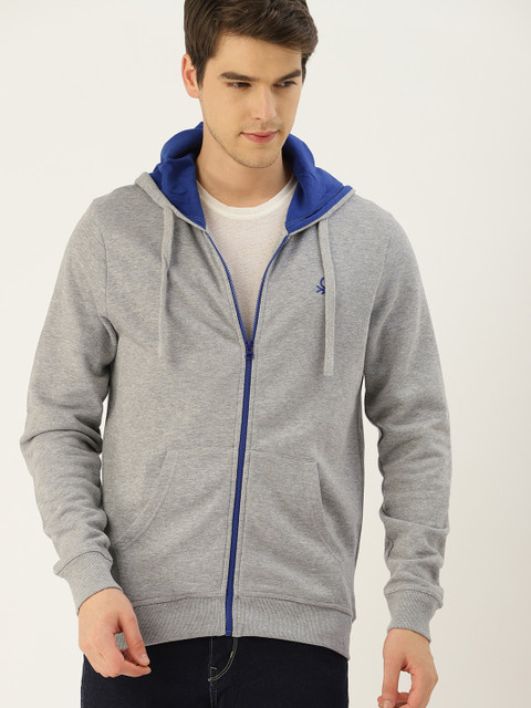 

United Colors of Benetton Men Grey Solid Hooded Sweatshirt