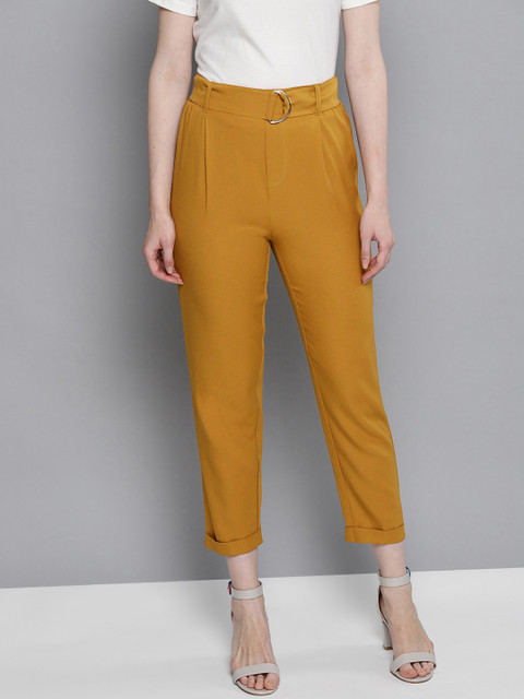 

Besiva Women Mustard Yellow Regular Fit Solid Cropped Trousers