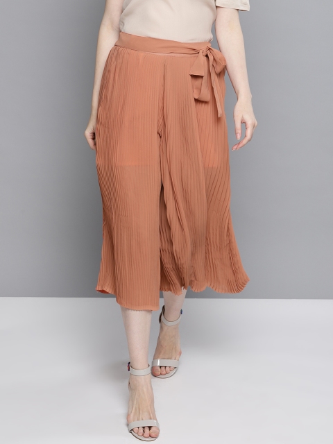 

Besiva Women Peach-Coloured Regular Fit Solid Pleated Culottes