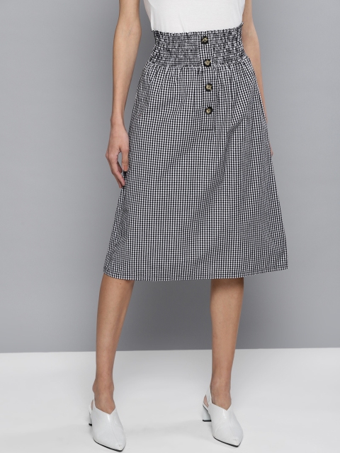 

Besiva Women Black & White Checked A-Line Skirt