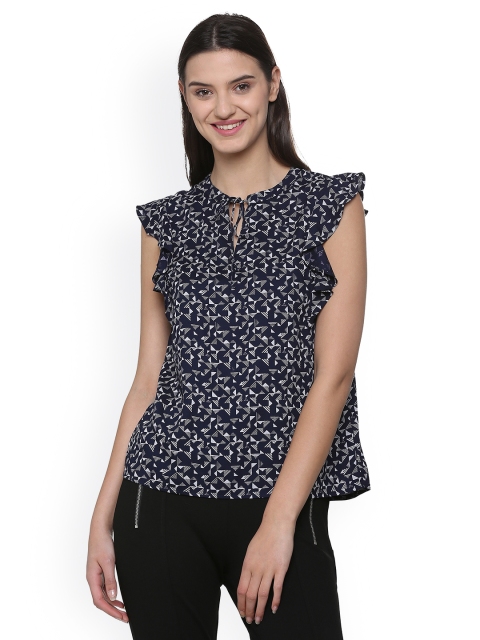 

People Women Navy Blue Printed A-Line Top