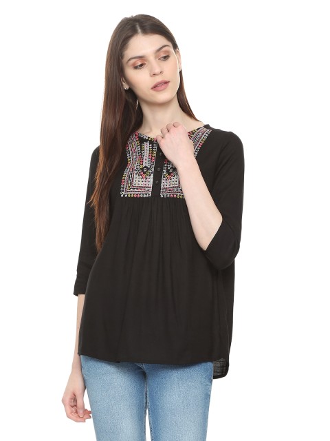 

People Women Black Printed A-Line Top