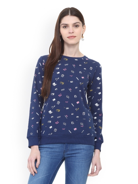 

People Women Navy Blue Printed Sweatshirt