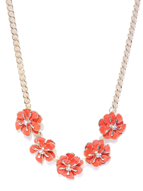 

Carlton London Orange & Gold-Plated Cubic Zirconia Studded Enamelled Necklace
