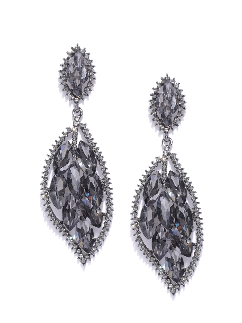 

Carlton London Gunmetal-Toned Handcrafted Leaf Shaped Stone-Studded Drop Earrings, Metallic