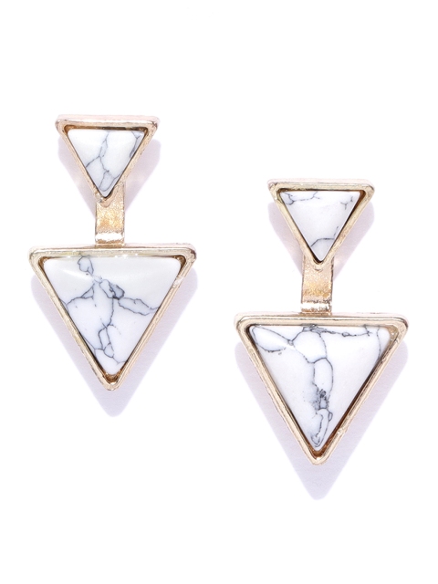 

Carlton London White Gold-Plated Stone-Studded Handcrafted Triangular Jacket Drop Earrings