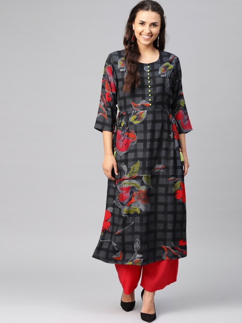 

Shree Women Black & Red Printed A-Line Kurta