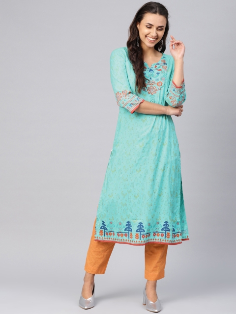 

Shree Women Blue Printed Straight Kurta