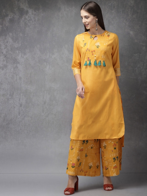 

Anouk Women Mustard Printed Kurta with Palazzos
