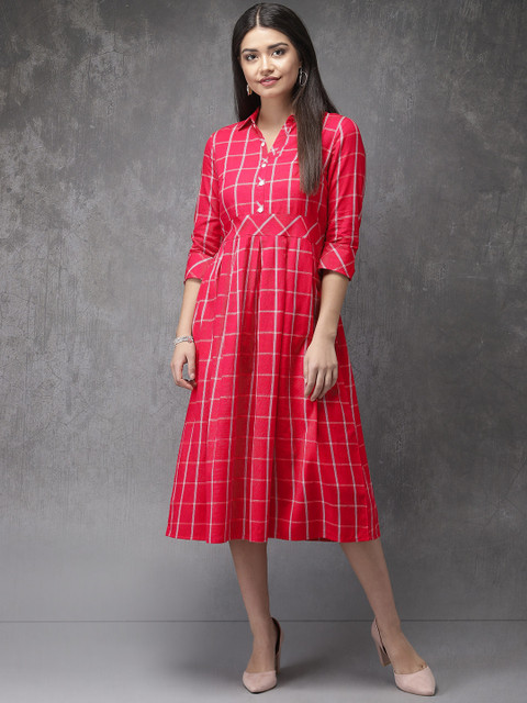 

Anouk Women Pink & White Checked A-Line Kurta