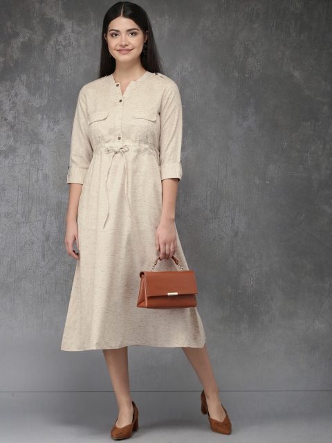 

Anouk Women Off-White Solid A-Line Fusion Kurta